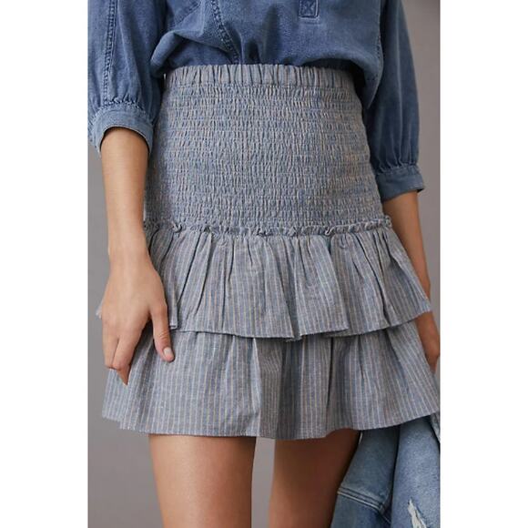 Dolan Left Coast Collection Anthropologie Blue Smocked Mini Skirt Womens Medium - Picture 1 of 6